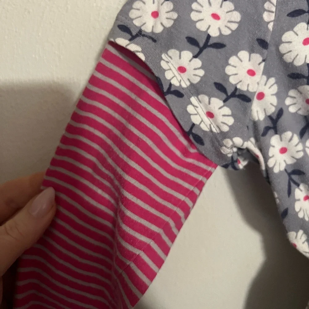 MINI BODEN Classic‎ Floral and Striped Casual Dress Grey Pink White Girl's Sz 7